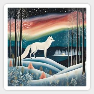 Arctic Fox under the Northern Lights Sticker